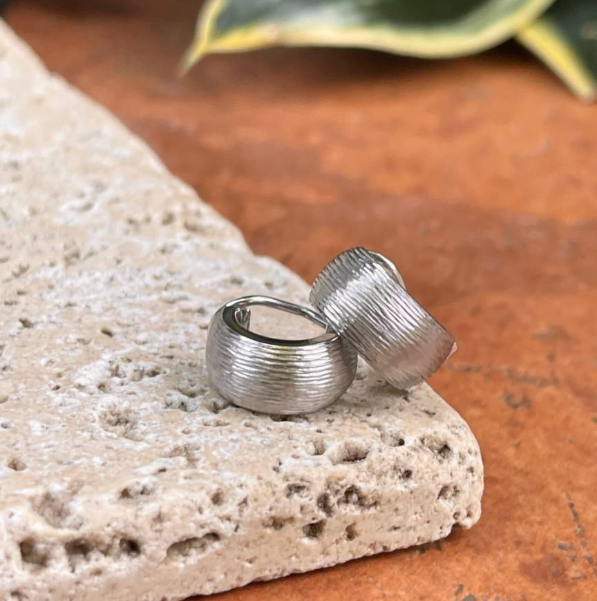 Sterling Silver Brushed Satin Small Huggie Hoop Clip-On Earrings