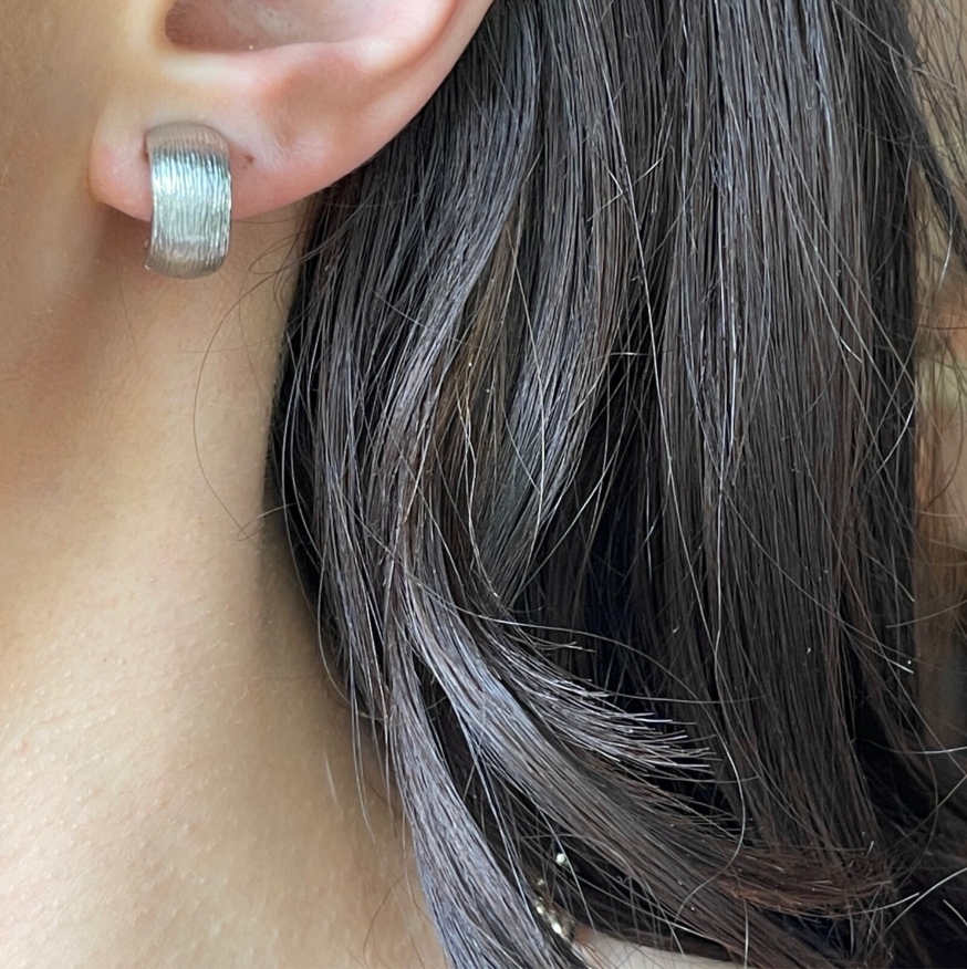 Sterling Silver Brushed Satin Small Huggie Hoop Clip-On Earrings