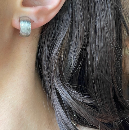 Sterling Silver Brushed Satin Small Huggie Hoop Clip-On Earrings