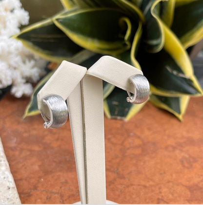 Sterling Silver Brushed Satin Small Huggie Hoop Clip-On Earrings