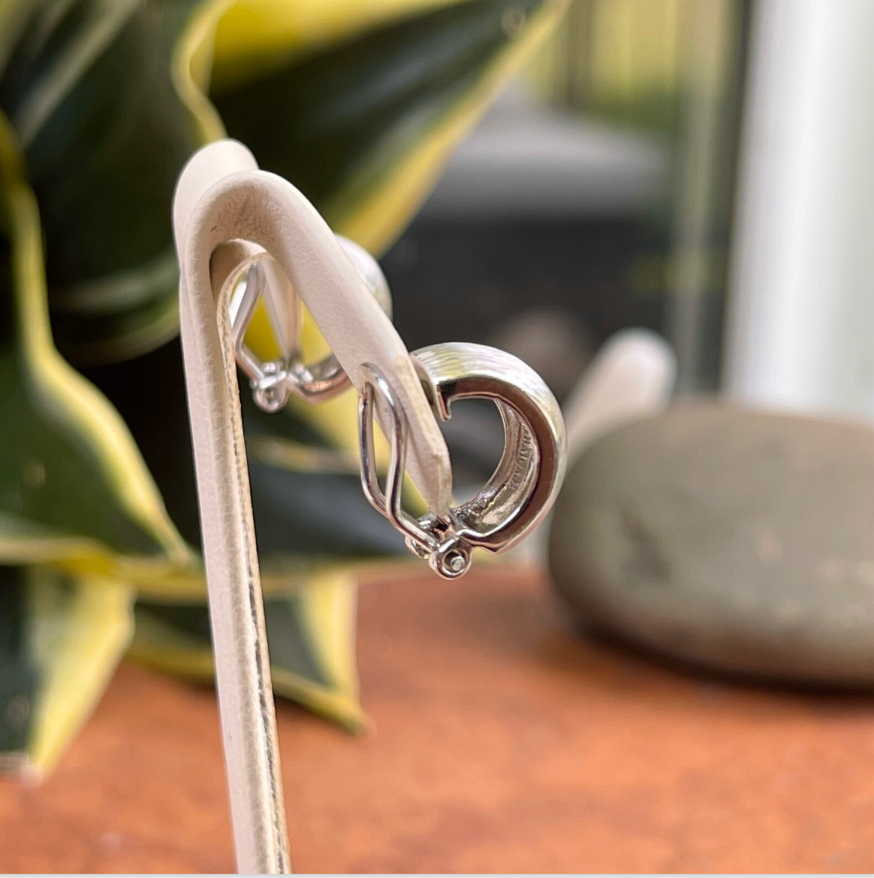 Sterling Silver Brushed Satin Small Huggie Hoop Clip-On Earrings
