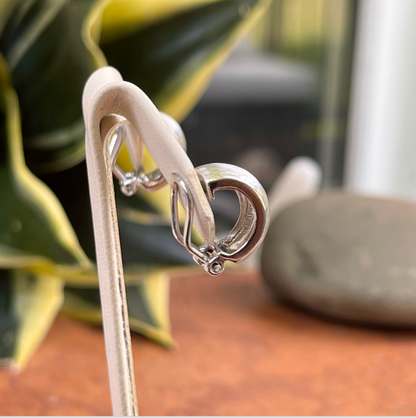 Sterling Silver Brushed Satin Small Huggie Hoop Clip-On Earrings