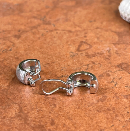 Sterling Silver Brushed Satin Small Huggie Hoop Clip-On Earrings