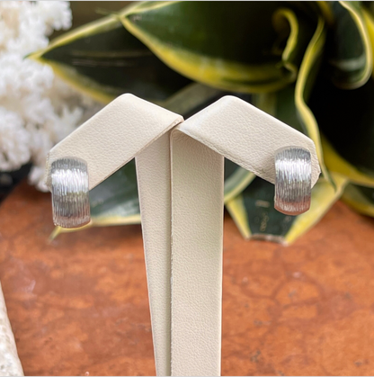 Sterling Silver Brushed Satin Small Huggie Hoop Clip-On Earrings