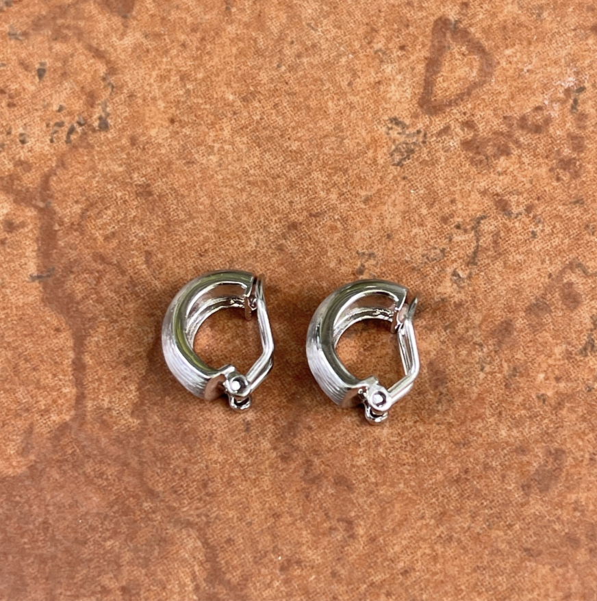 Sterling Silver Brushed Satin Small Huggie Hoop Clip-On Earrings