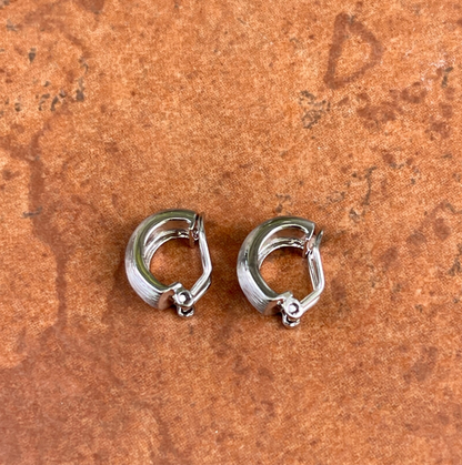 Sterling Silver Brushed Satin Small Huggie Hoop Clip-On Earrings