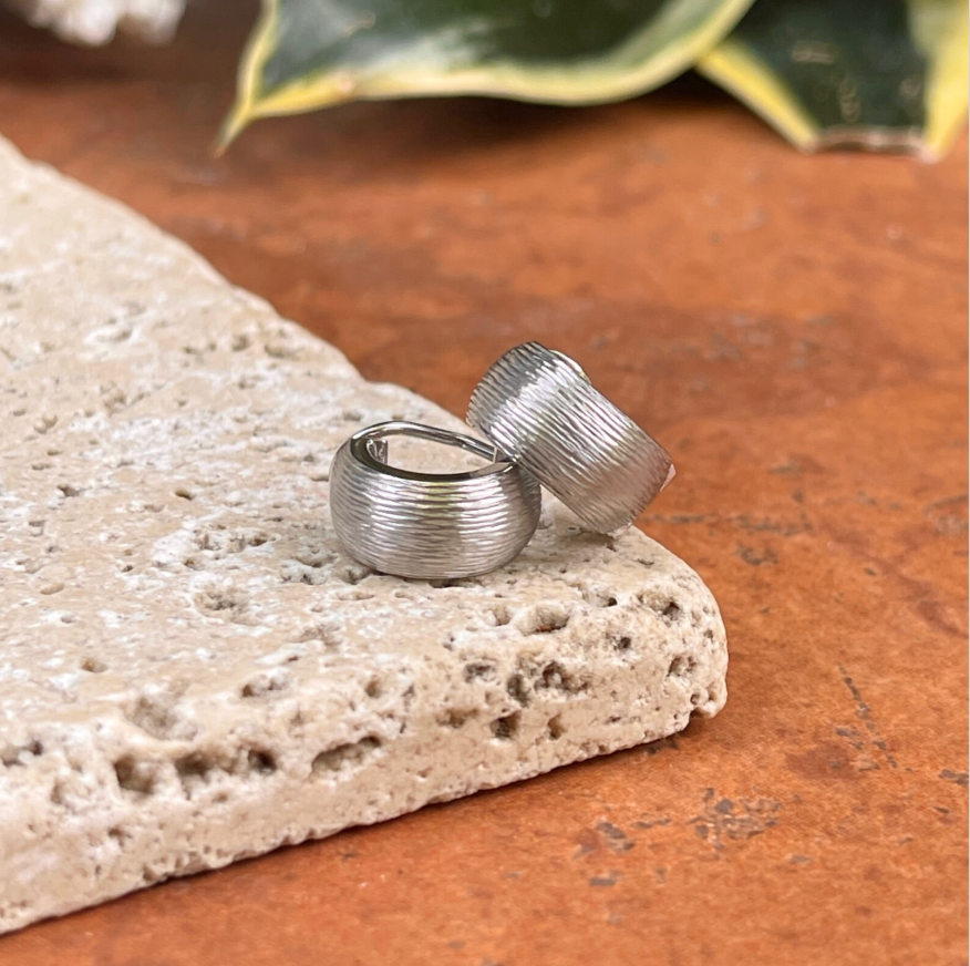 Sterling Silver Brushed Satin Small Huggie Hoop Clip-On Earrings