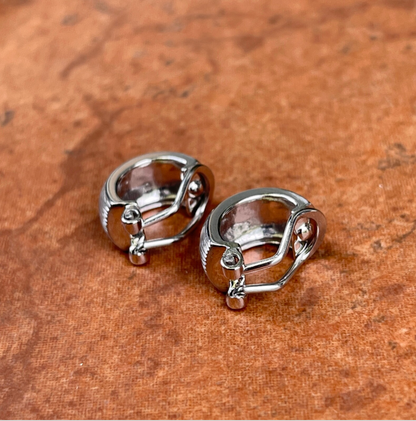 Sterling Silver Brushed Satin Small Huggie Hoop Clip-On Earrings