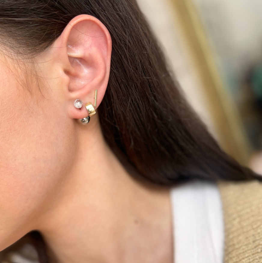 Stainless Steel Double Ended Silver Color Ball + Glass Post Stud Earrings