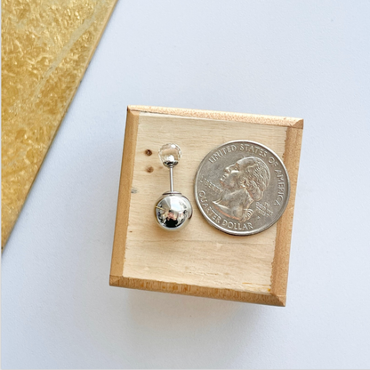 Stainless Steel Double Ended Silver Color Ball + Glass Post Stud Earrings