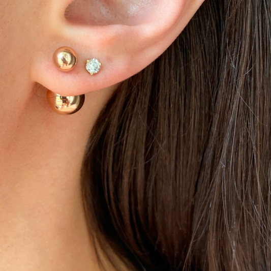 Rose Pink Toned Stainless Steel Double Ended Ball Post Stud Earrings Reversible