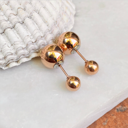 Rose Pink Toned Stainless Steel Double Ended Ball Post Stud Earrings Reversible