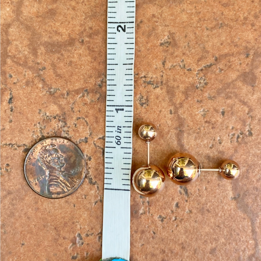 Rose Pink Toned Stainless Steel Double Ended Ball Post Stud Earrings Reversible