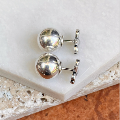 Sterling Silver Polished Double-Ended Bumble Bee & Ball Earrings Front Back