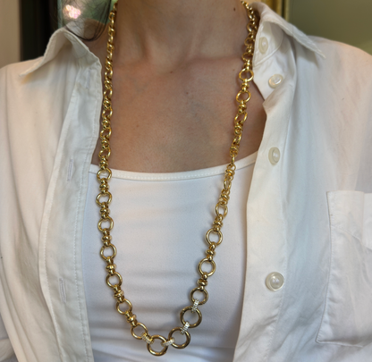 Gold-Plated Large Link Cubic Zirconia Enhancer Adjustable Necklace 30.5"