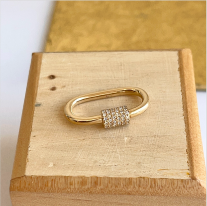 14KT Yellow Gold Pave Diamond Oval Pendant Hanger Screw On Carabiner