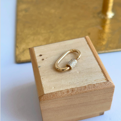 14KT Yellow Gold Pave Diamond Oval Pendant Hanger Screw On Carabiner