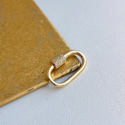 14KT Yellow Gold Pave Diamond Oval Pendant Hanger Screw On Carabiner