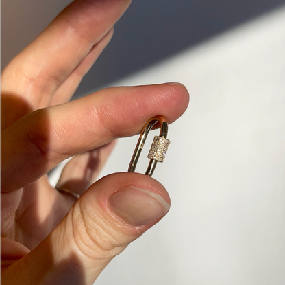 14KT Yellow Gold Pave Diamond Oval Pendant Hanger Screw On Carabiner