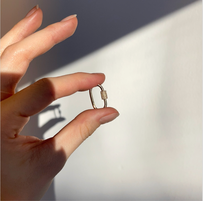 14KT Yellow Gold Pave Diamond Oval Pendant Hanger Screw On Carabiner