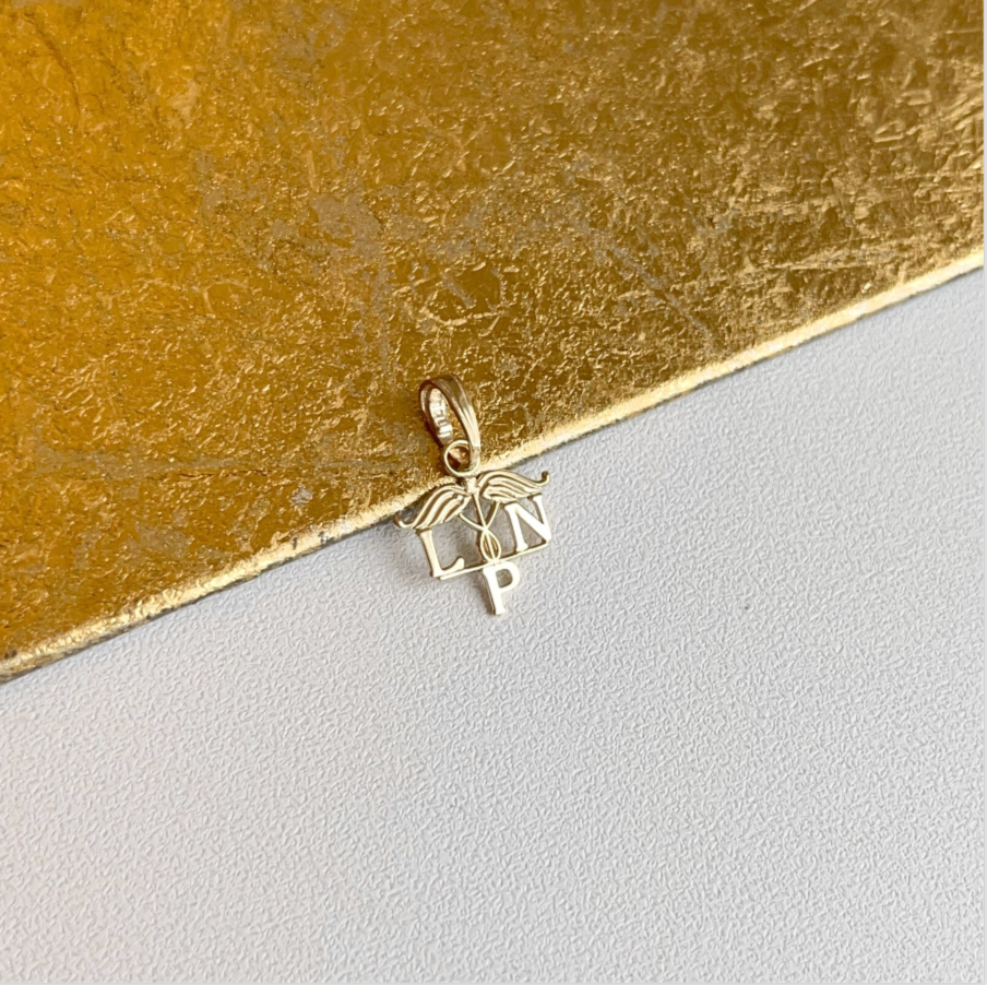 10KT Yellow Gold Licensed Practical Nurse Script Mini Pendant Charm