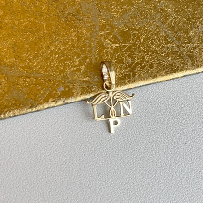 10KT Yellow Gold Licensed Practical Nurse Script Mini Pendant Charm