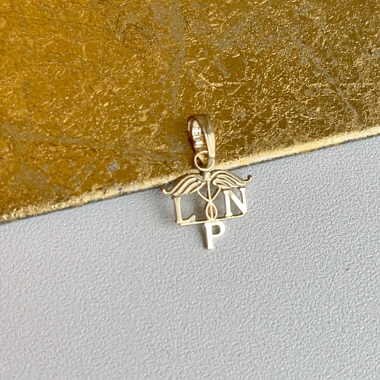 10KT Yellow Gold Licensed Practical Nurse Script Mini Pendant Charm