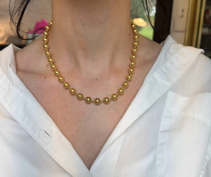 Estate 14KT Yellow Gold Beaded 7mm Ball Station Necklace