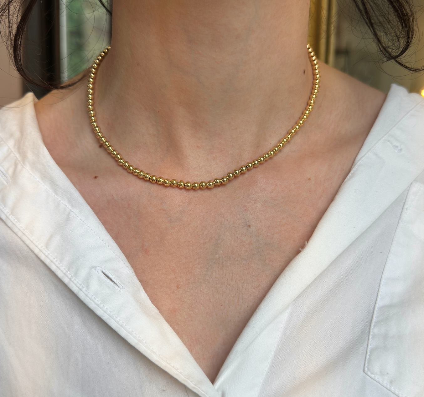 Estate 14KT Yellow Gold 4mm Beaded Ball Chain Necklace