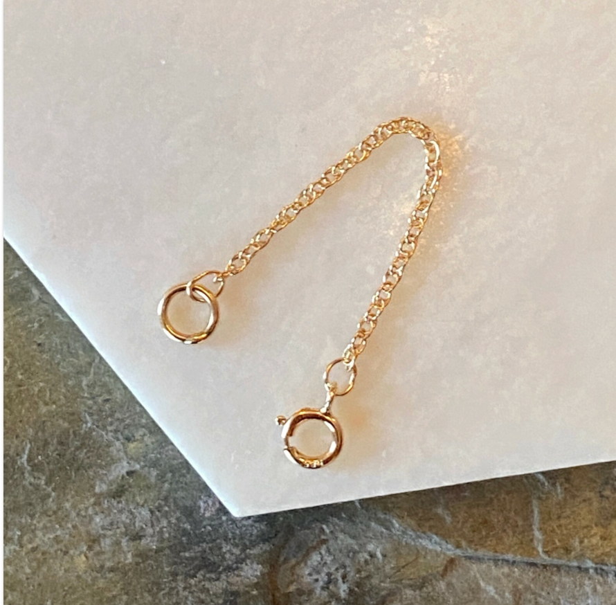 14KT Yellow Gold Necklace Extender Safety Chain 2" Rope Spring Ring