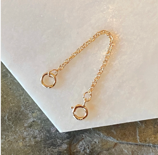 14KT Yellow Gold Necklace Extender Safety Chain 2" Rope Spring Ring