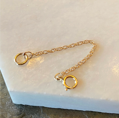 14KT Yellow Gold Necklace Extender Safety Chain 2" Rope Spring Ring