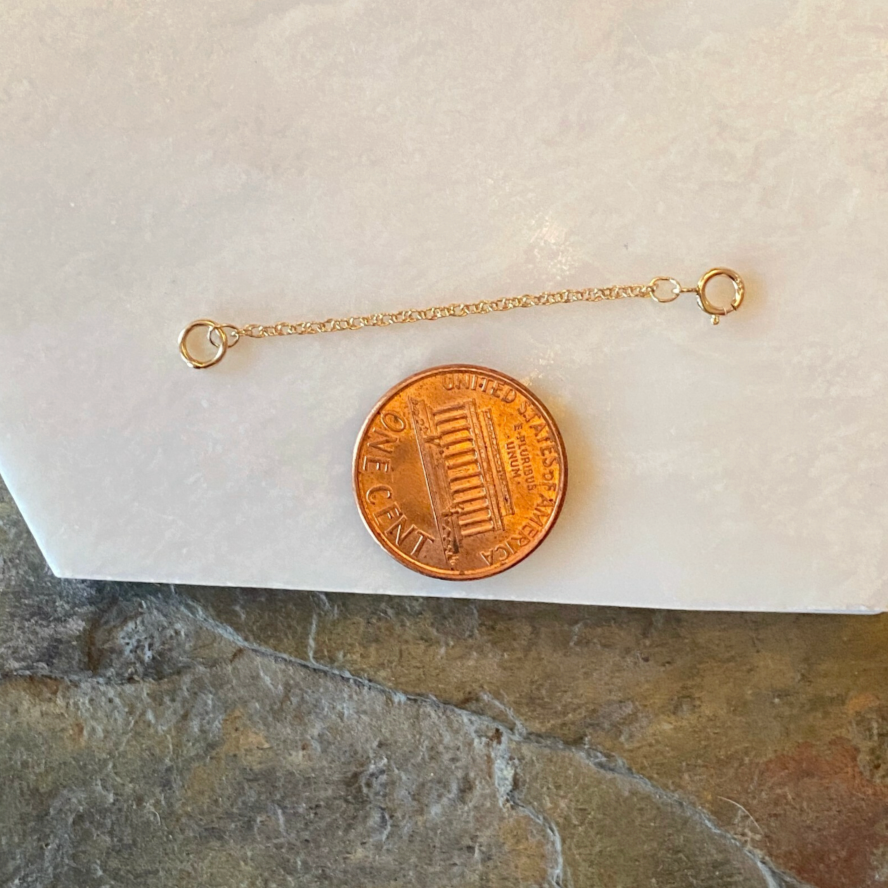 14KT Yellow Gold Necklace Extender Safety Chain 2" Rope Spring Ring