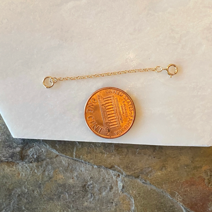 14KT Yellow Gold Necklace Extender Safety Chain 2" Rope Spring Ring