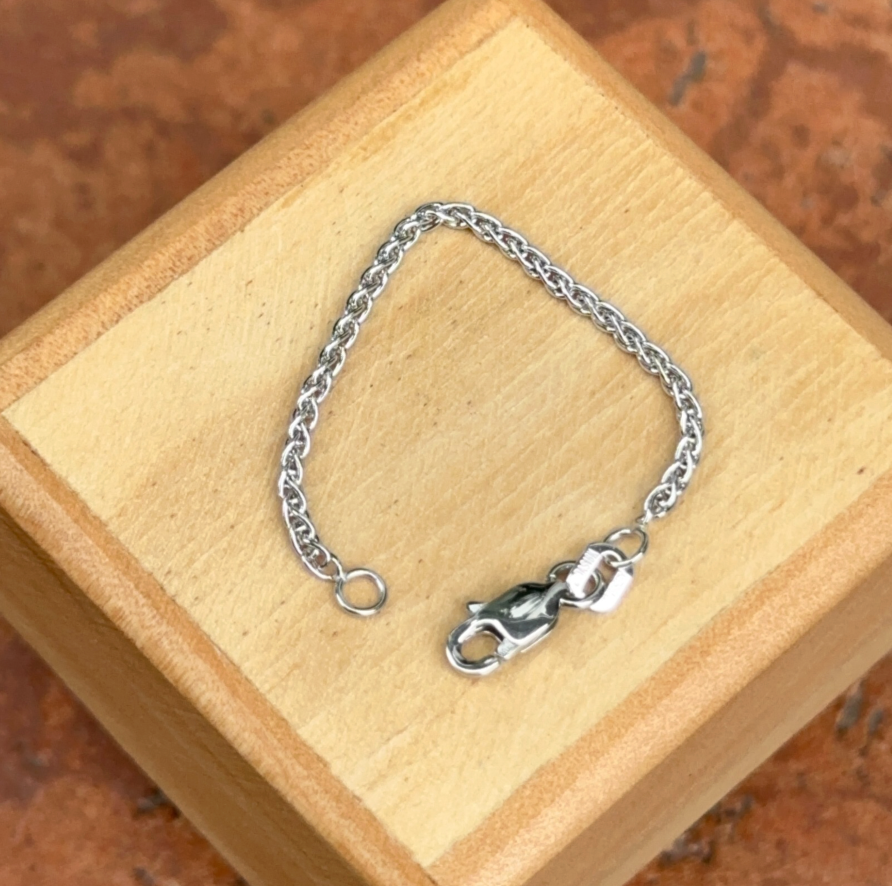 18KT White Gold Necklace Extender Safety Chain 3" Wheat Lobster Clasp
