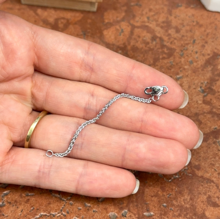 18KT White Gold Necklace Extender Safety Chain 3" Wheat Lobster Clasp