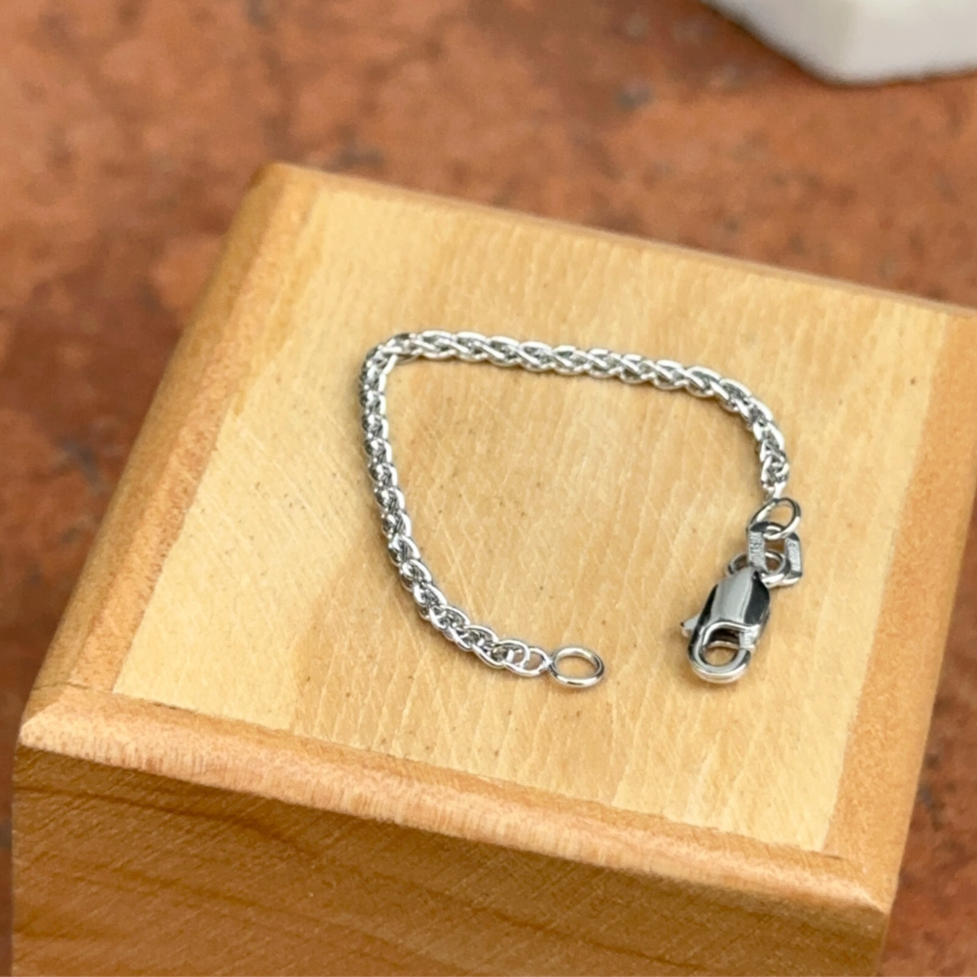 18KT White Gold Necklace Extender Safety Chain 3" Wheat Lobster Clasp