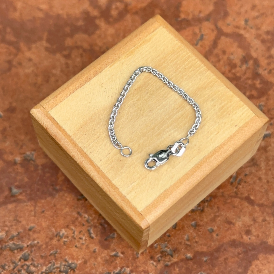 18KT White Gold Necklace Extender Safety Chain 3" Wheat Lobster Clasp