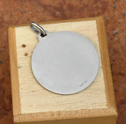 Sterling Silver Our Lady of Guadalupe Matte Medal Pendant 30mm