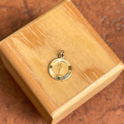 14KT Yellow Gold St Raphael Round Medal Pendant 12mm