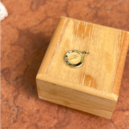 14KT Yellow Gold St Raphael Round Medal Pendant 12mm