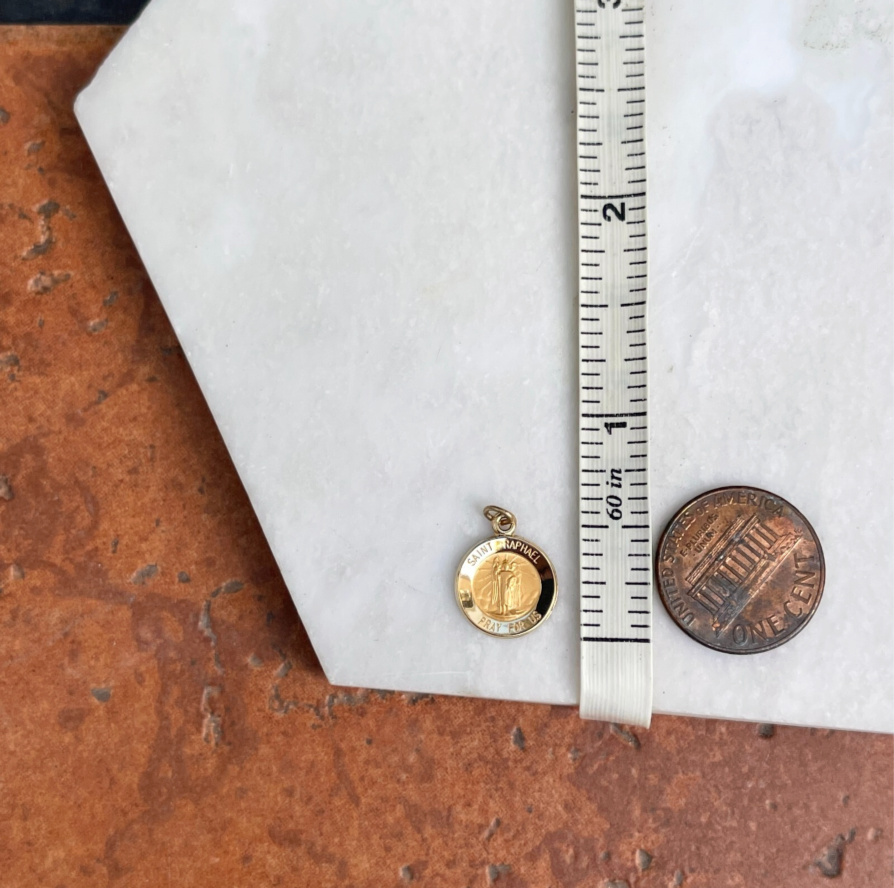 14KT Yellow Gold St Raphael Round Medal Pendant 12mm