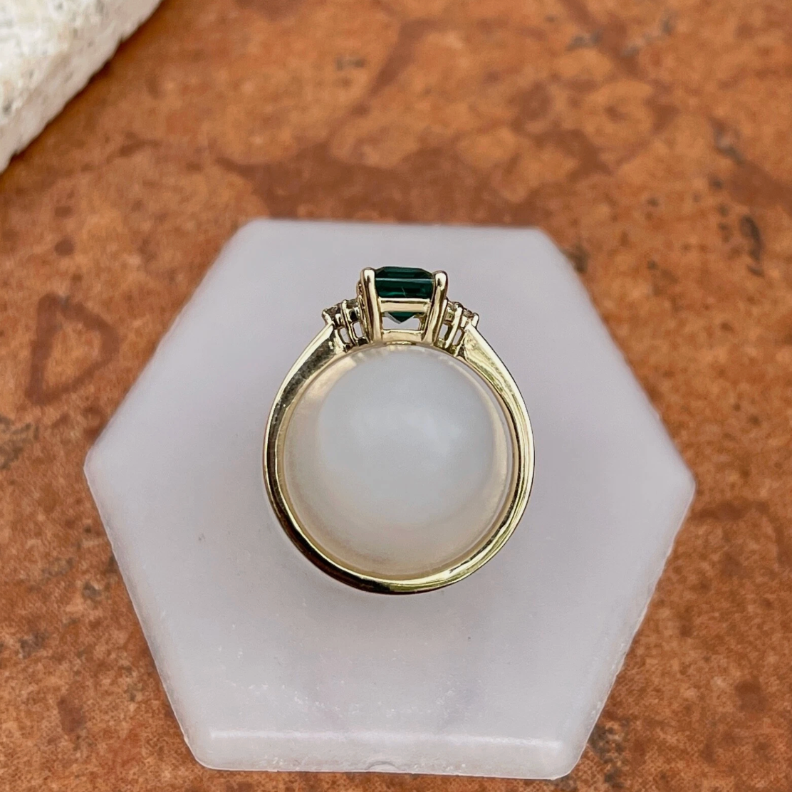 14KT Yellow Gold Lab-Created Emerald-Cut Emerald + Diamond Ring