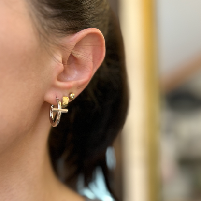 Sterling Silver Cross Tube Hoop Earrings Small Hollow