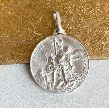 Sterling Silver St Michael Patron Saint Medal Pendant 30mm Solid