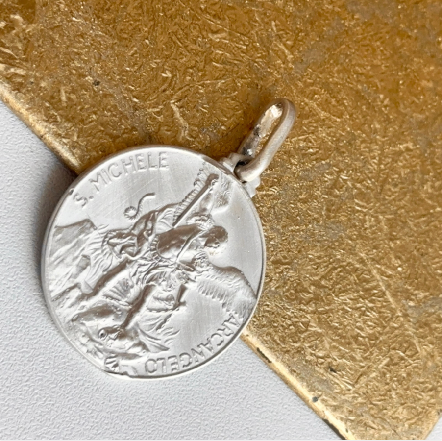 Sterling Silver St Michael Patron Saint Medal Pendant 30mm Solid