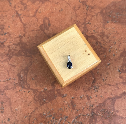 14KT White Gold Oval Lab Blue Sapphire + Diamond Pendant Slide