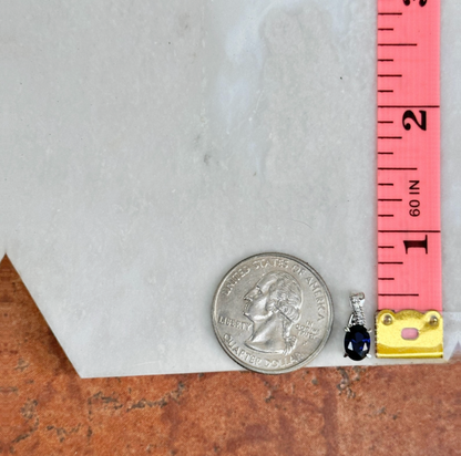 14KT White Gold Oval Lab Blue Sapphire + Diamond Pendant Slide