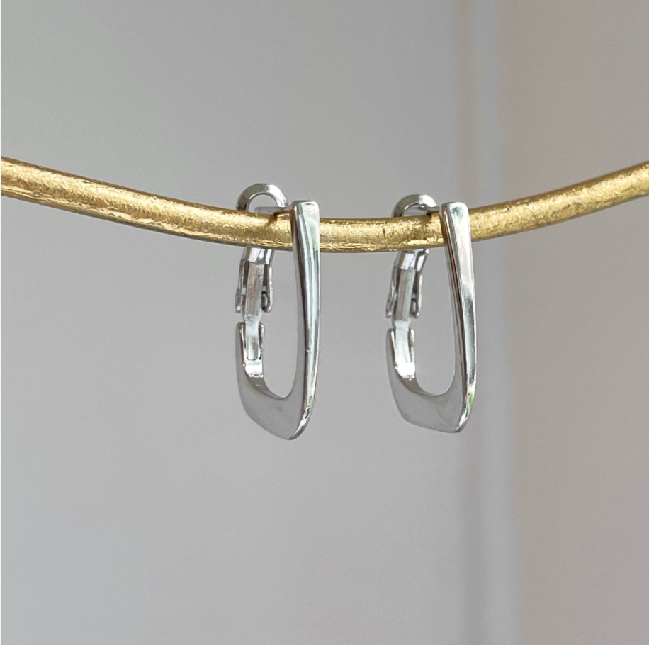 Sterling Silver Squared J-Hoop Earrings 18mm - LSJ