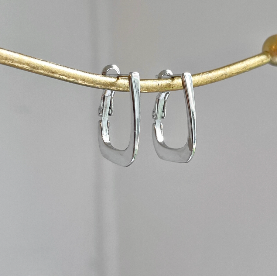 Sterling Silver Squared J-Hoop Earrings 18mm - LSJ